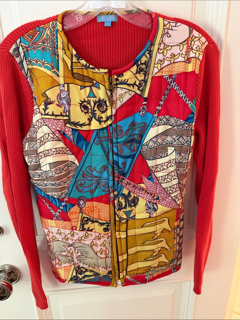J McLaughlin orange Multi-Color Printed Zip Front Jacket small